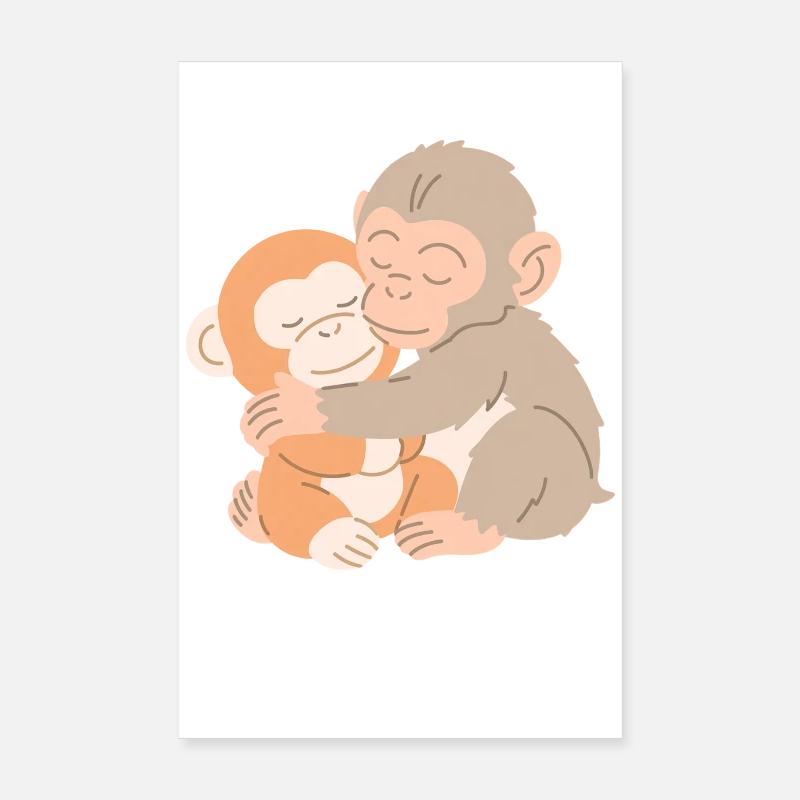 Hugging Monkeys Embrace Poster 8" x 12" (20x30 cm)