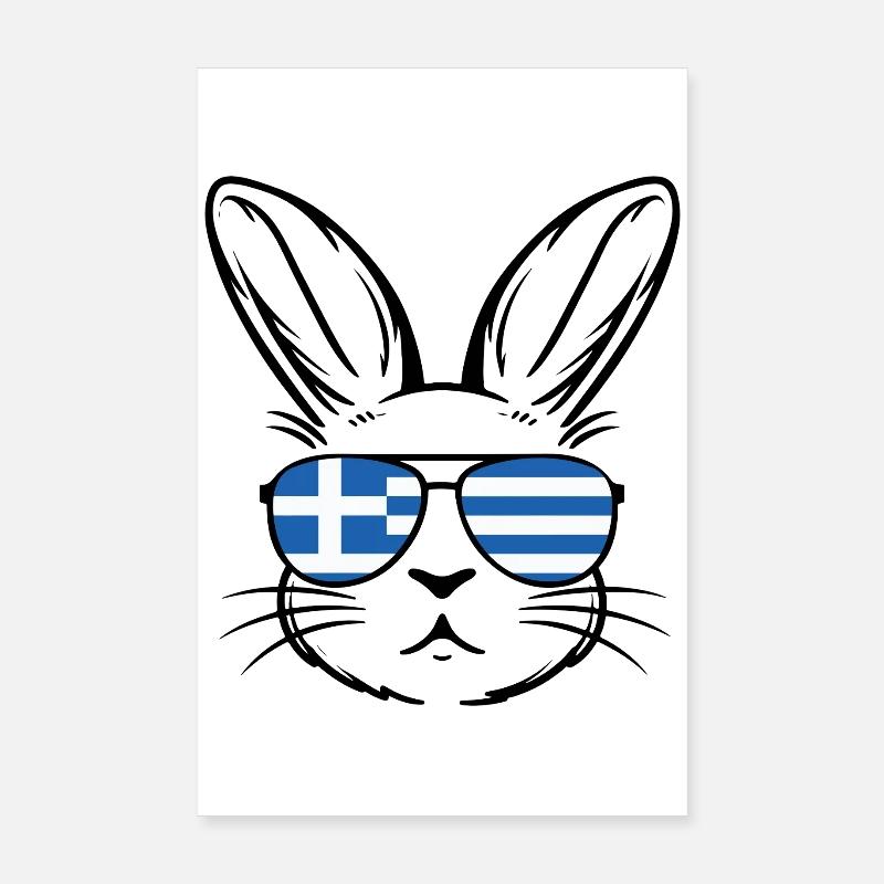 Greek Easter Greek Flag Easter Bunny Poster 8" x 12" (20x30 cm)