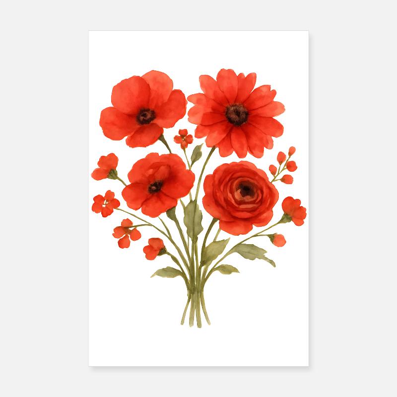 Bouquet de fleurs rouges Poster 20 x 30 cm
