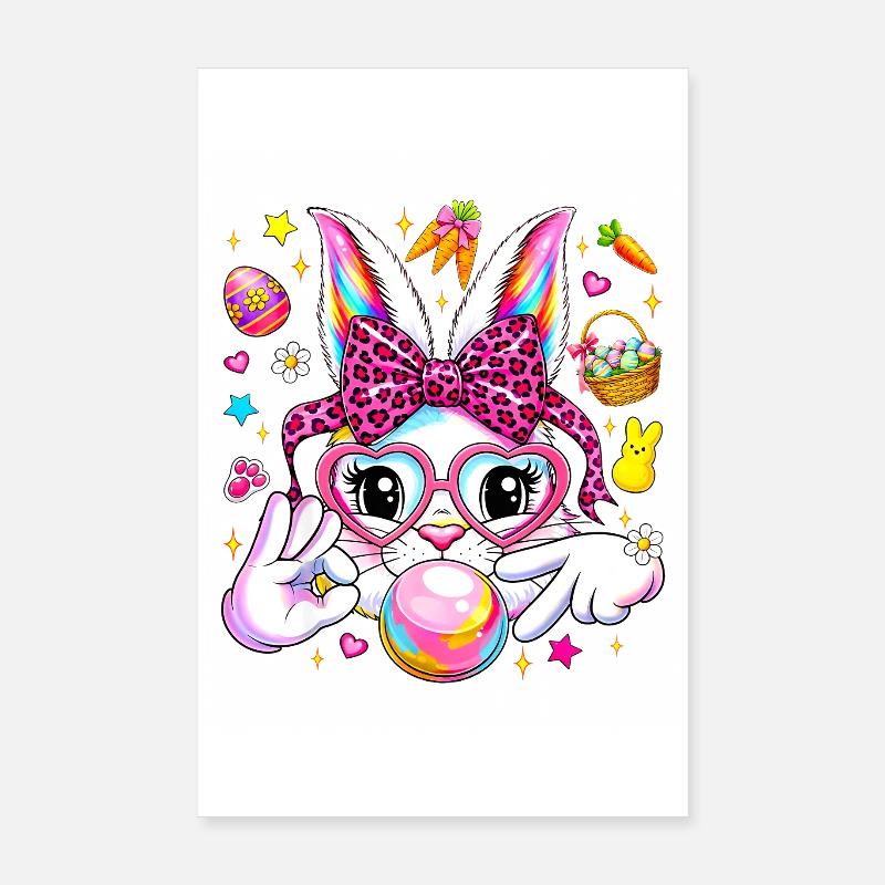 Cute bunny rabbit face leopard coquette bow six  Poster 20x30 cm