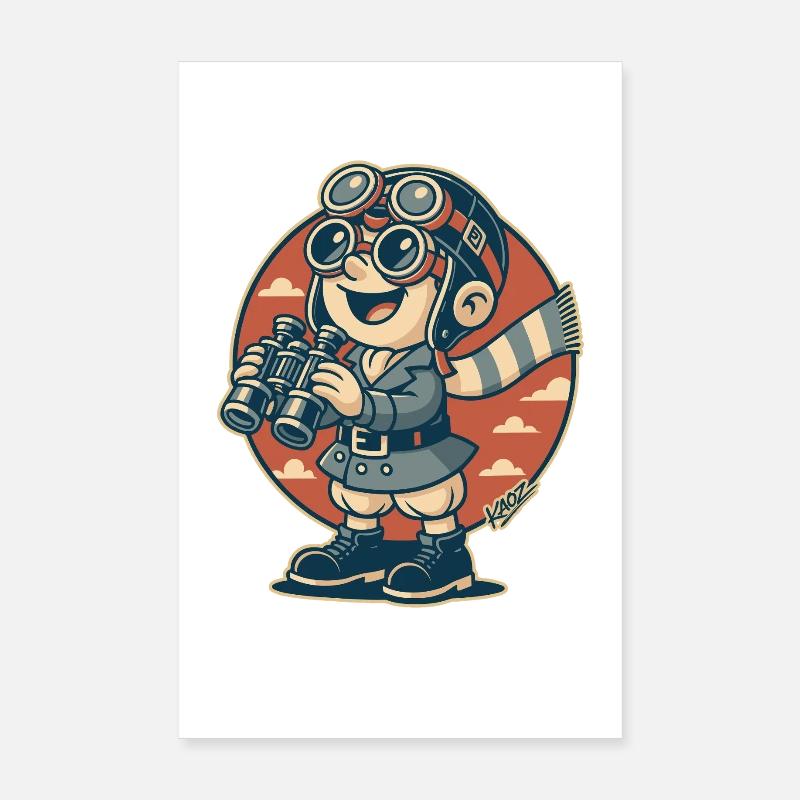 Aviator Scout with Binoculars Poster 8" x 12" (20x30 cm)