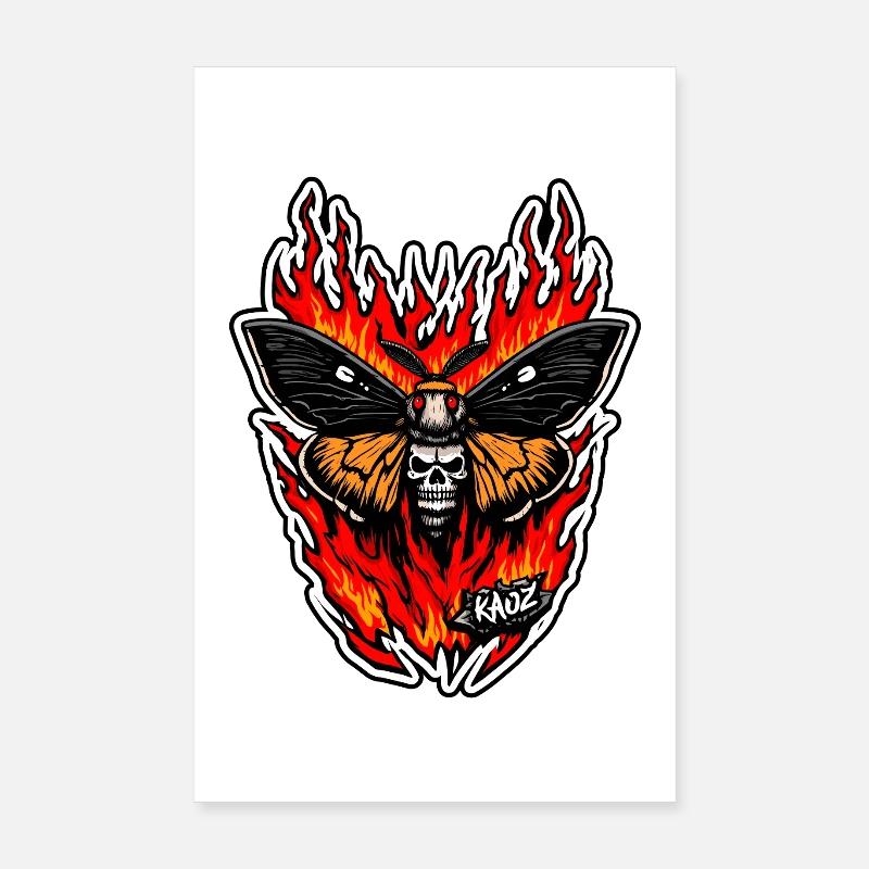Flame Skull Moth Inferno Poster 8" x 12" (20x30 cm)