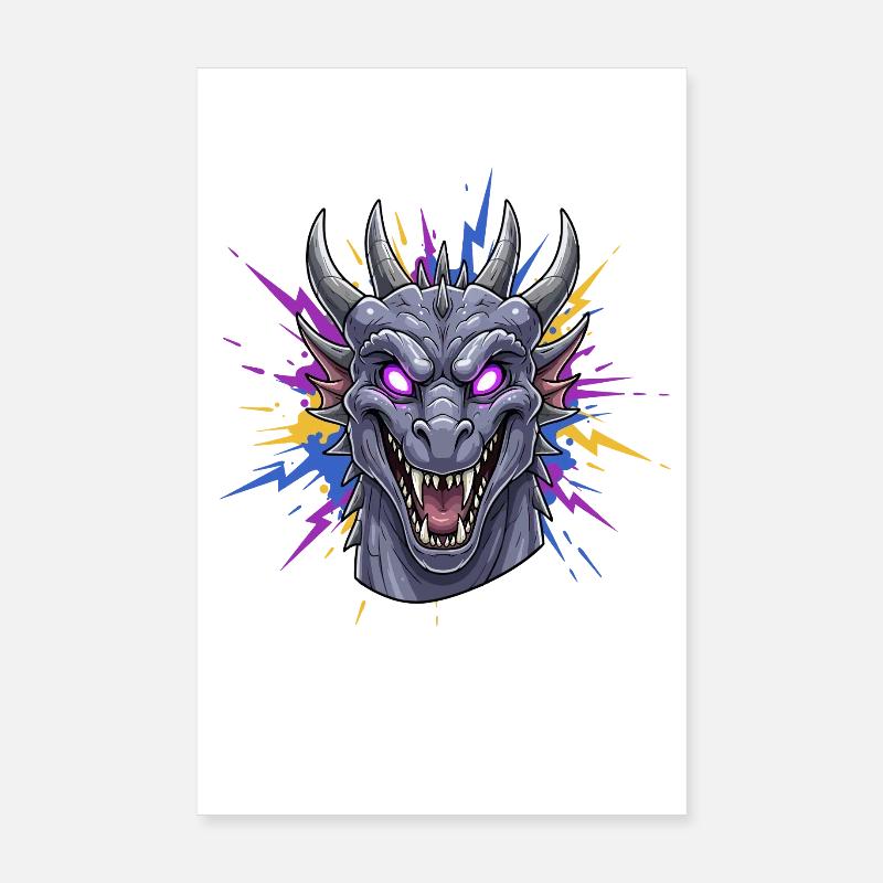 Neon-Drache Kopf mit Farbspritzern Poster 20x30 cm