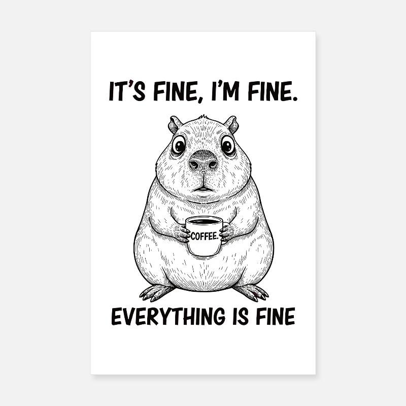 C’est bon, je suis bien café, humour de capybara. Poster 20 x 30 cm