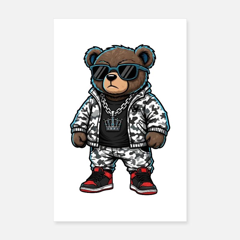 Cool Bear in Camouflage Pullover Hoodie Poster 8" x 12" (20x30 cm)