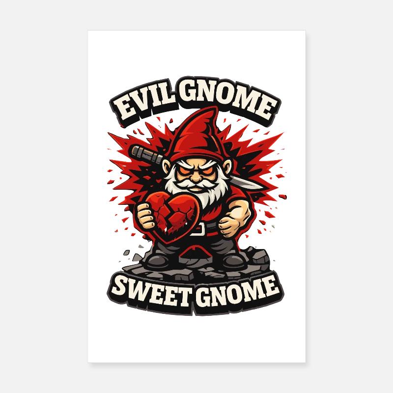 Evil Gnome, Dark Gnome, Goth Gnome, Funny Gnome Poster 8" x 12" (20x30 cm)