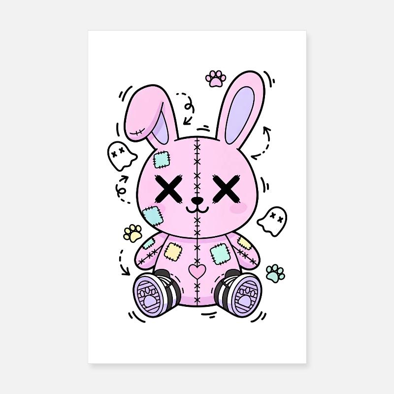 Gothic Bunny Weirdcore Dark Horror Animal Doll Poster 20x30 cm