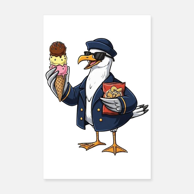 Cooler Möwenkapitän Mit Eis Und Chips Poster 8" x 12" (20x30 cm)