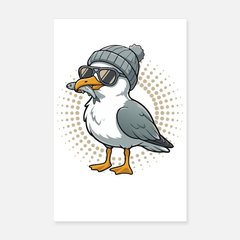 Mouette mouette de la lune avec casquette et poisson dans la bouche Poster 20 x 30 cm