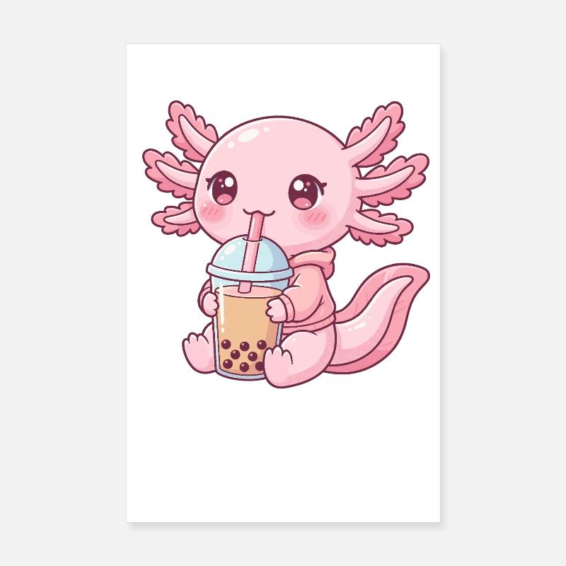 Axolotl rose Kawaii Bubble Tea Poster 20 x 30 cm