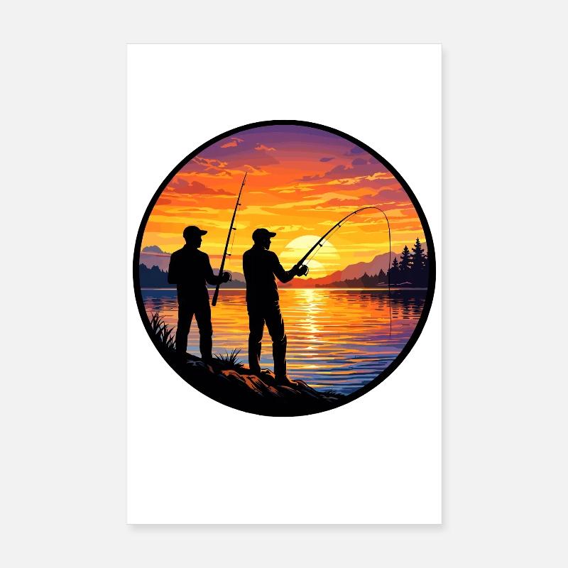 Coucher de soleil de pêcheur sur le lac Poster 20 x 30 cm