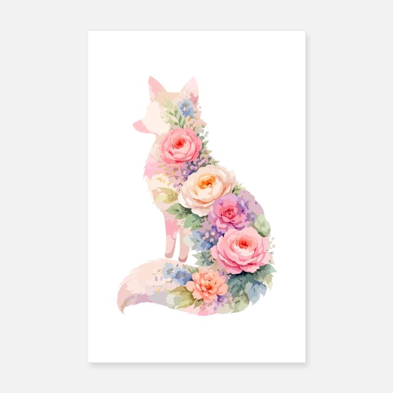 Silhouette florale pastel Fox Poster 20 x 30 cm