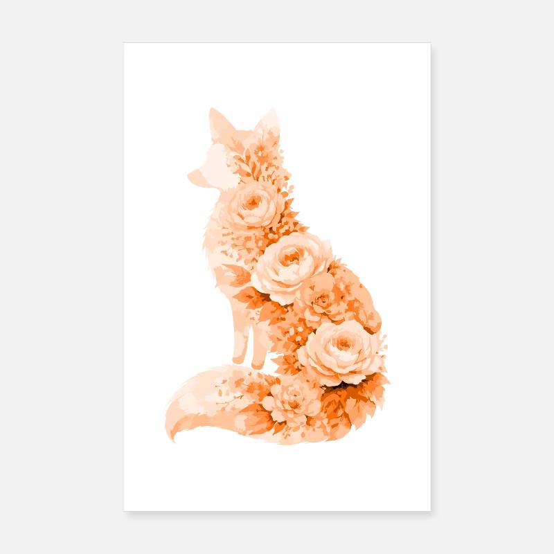 Silhouette florale pastel Fox Poster 20 x 30 cm