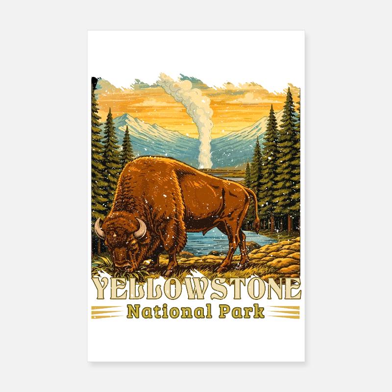 Yellowstone National Park Buffalo Camping Poster 8" x 12" (20x30 cm)