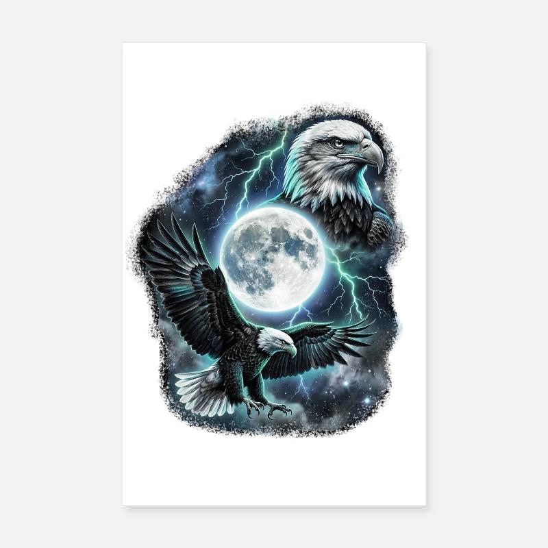 Deux aigles sauvages avec des motifs de faune lunaire Poster 20 x 30 cm