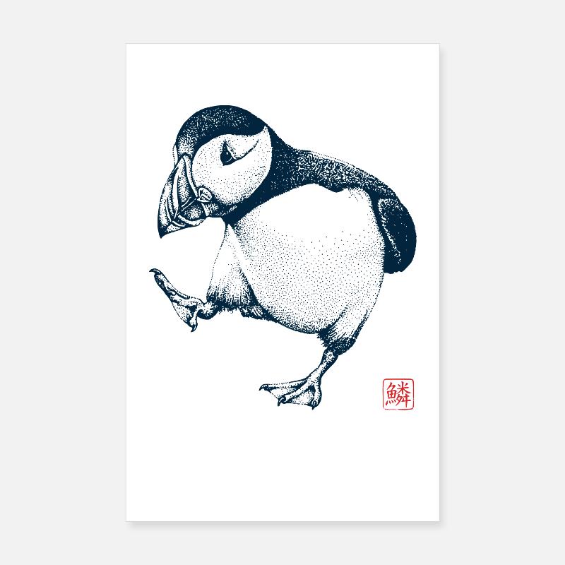 Macareux avec tampon de kanji Poster 20 x 30 cm