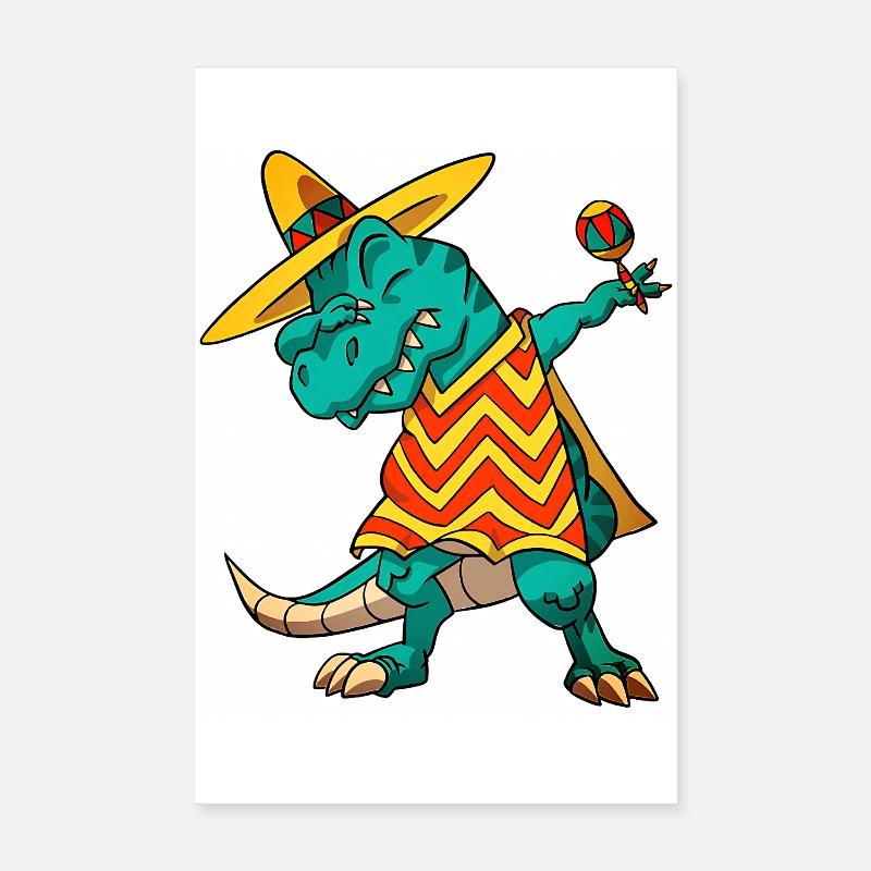 Dab T-rex Dinosaur Cinco De Mayo Fiesta 2026 Poster 20 x 30 cm