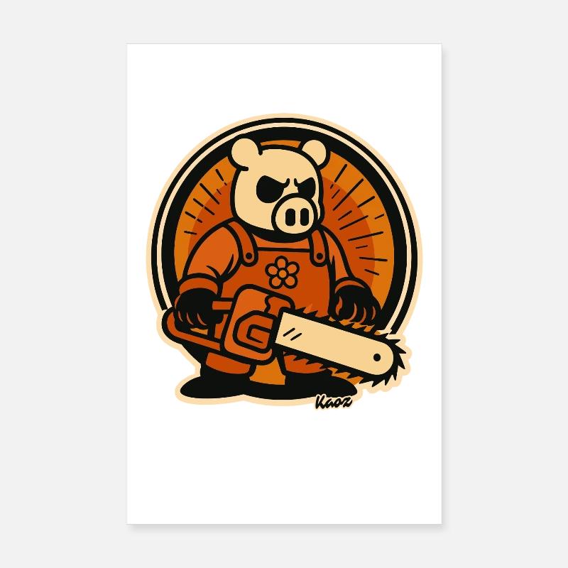 Bûcheron cochon avec tronçonneuse Poster 20 x 30 cm