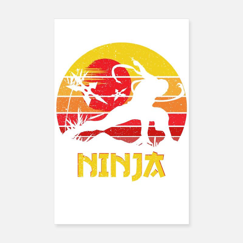 Sunset Ninja Silhouette - Poster 20x30 cm - Weiß