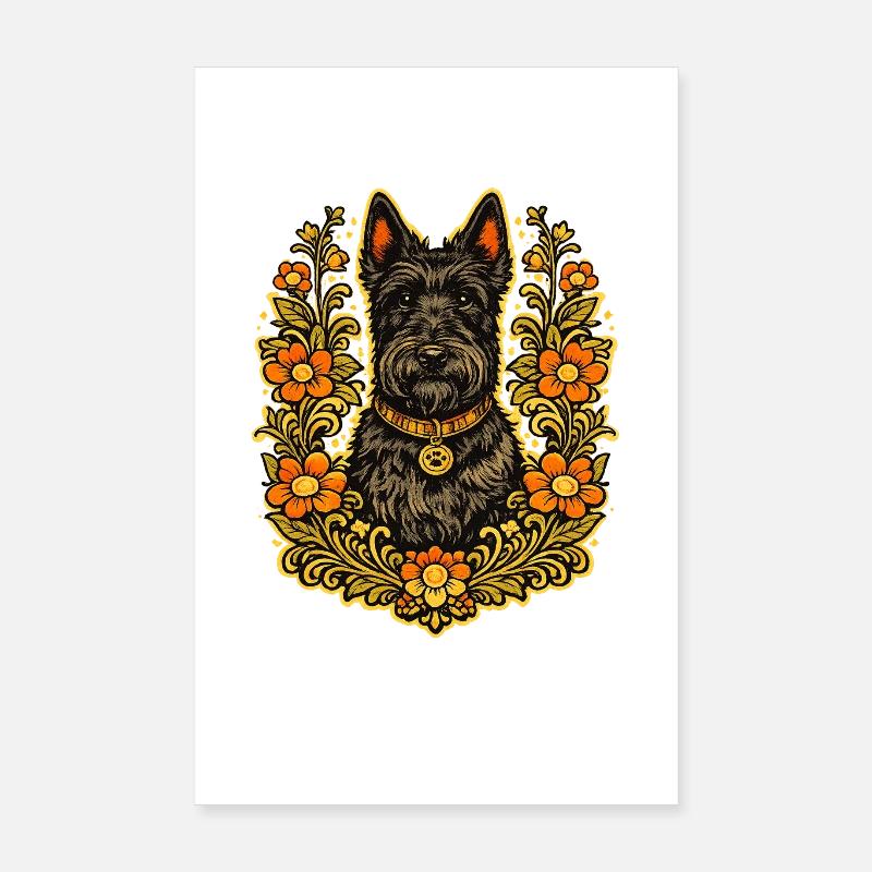 Floral Frame Scottish Terrier Poster 20x30 cm