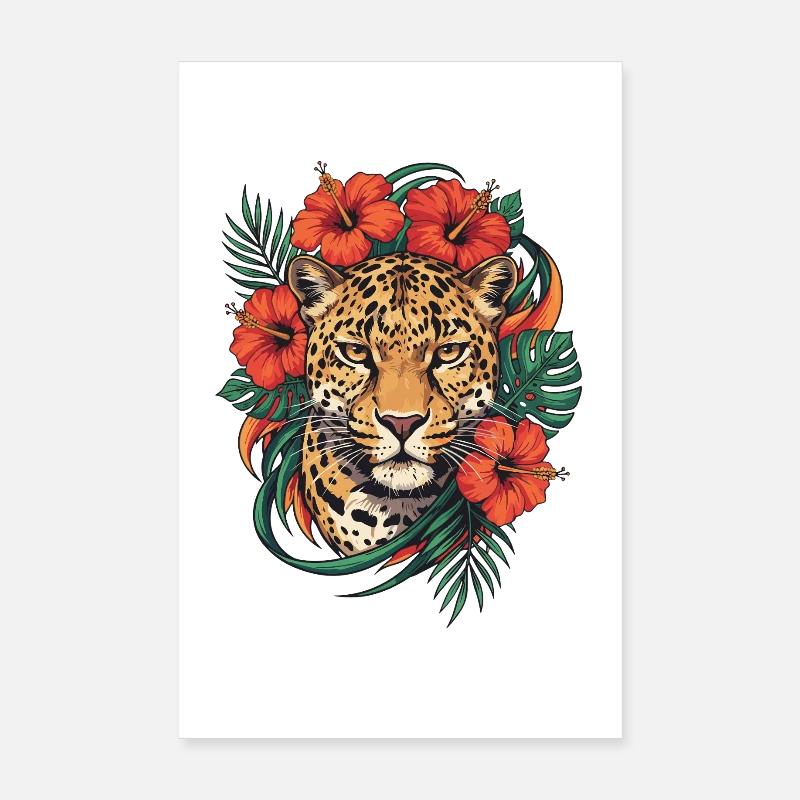 Tête de léopard dans un style tropical Poster 20 x 30 cm