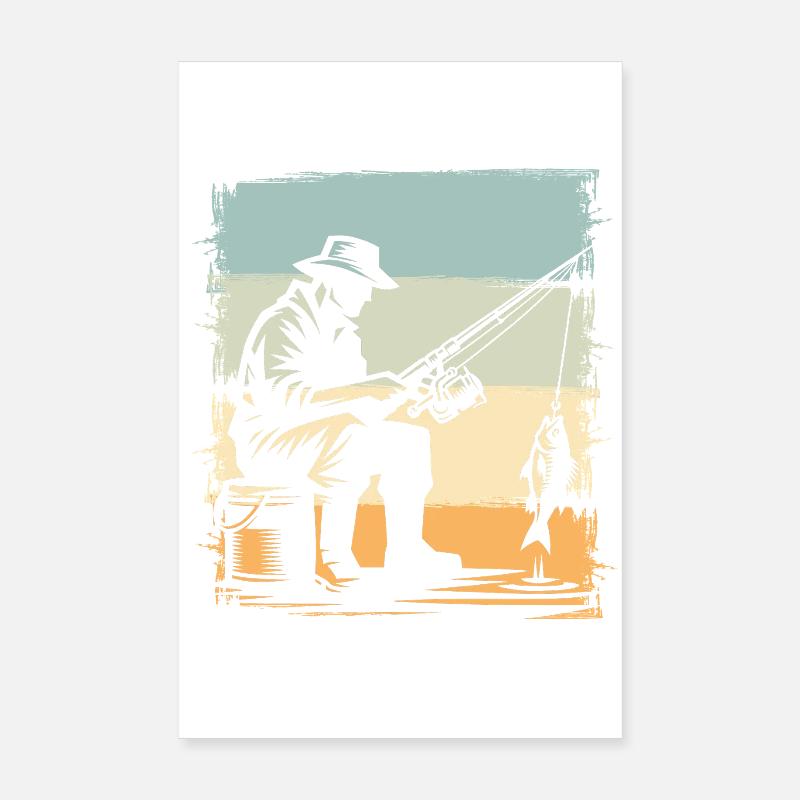 Pêcheurs sur le rivage dans un style rétro Poster 20 x 30 cm