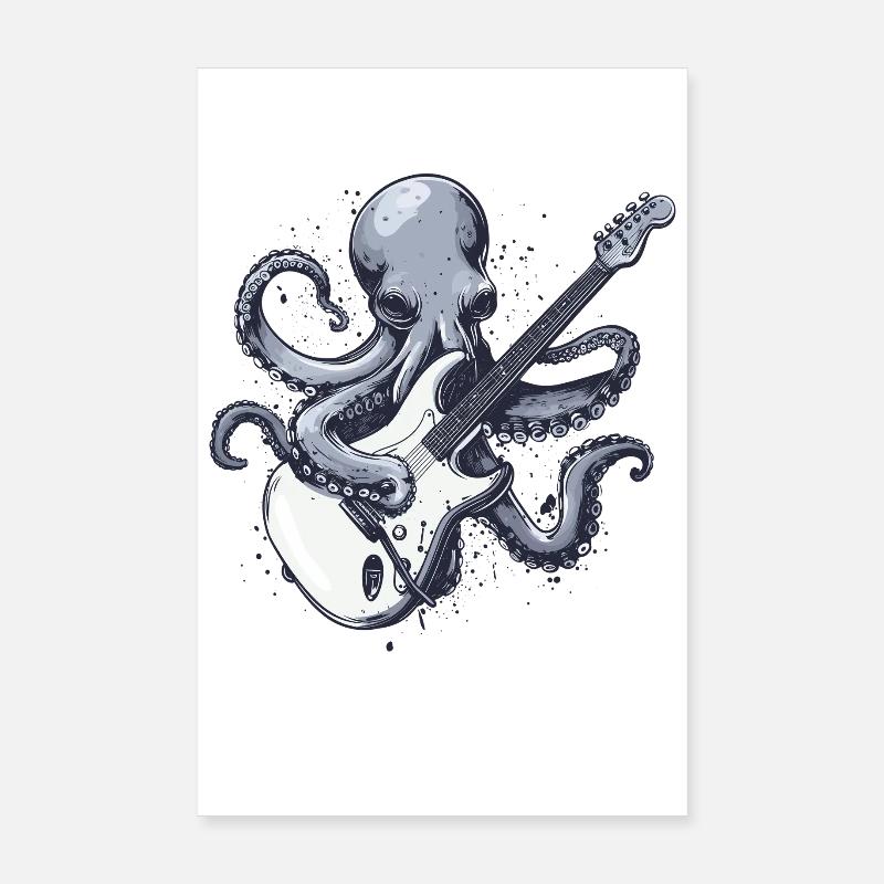 Guitariste Octopus avec guitare électrique Poster 20 x 30 cm