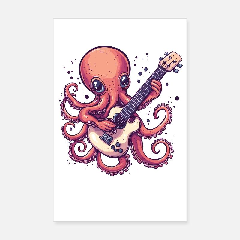 Octopus with guitar Poster 8" x 12" (20x30 cm)