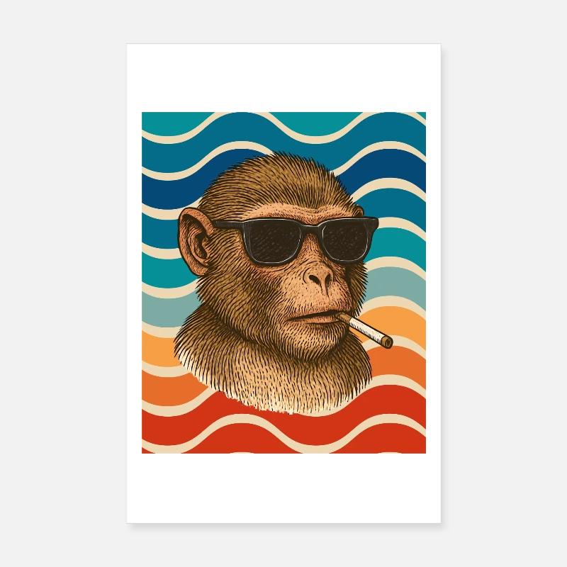 Sunglasses monkey in retro wave pattern Poster 8" x 12" (20x30 cm)