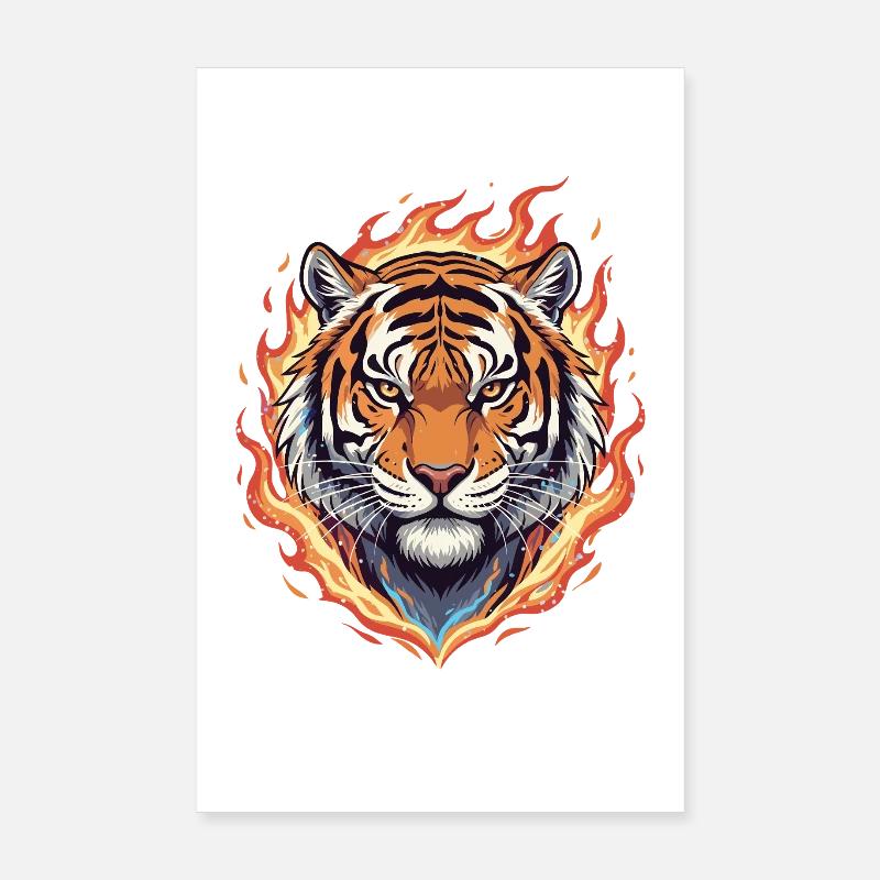 Flames Tiger Head Poster 8" x 12" (20x30 cm)