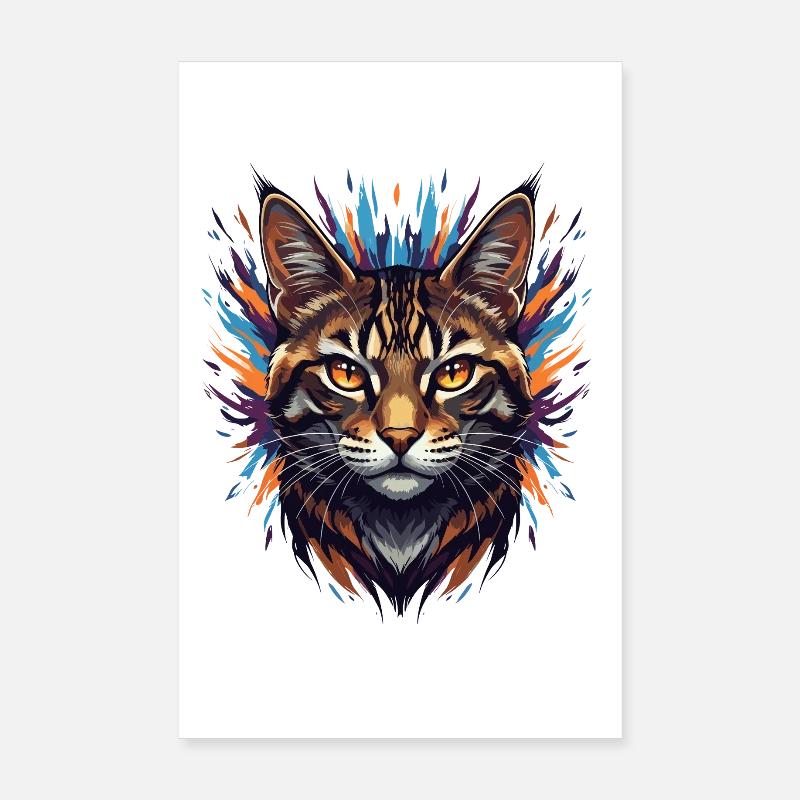 Feux d’artifice colorés à tête de chat Poster 20 x 30 cm