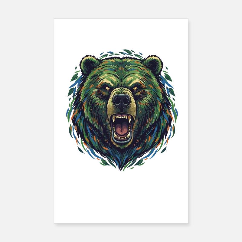 Wilder Farbbär Kopf Poster 20x30 cm
