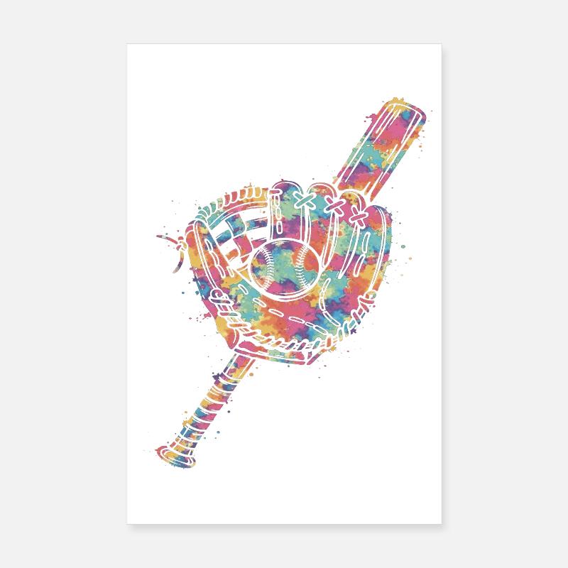 Gant Balle et Batte de Baseball Multicolore   Poster 20 x 30 cm