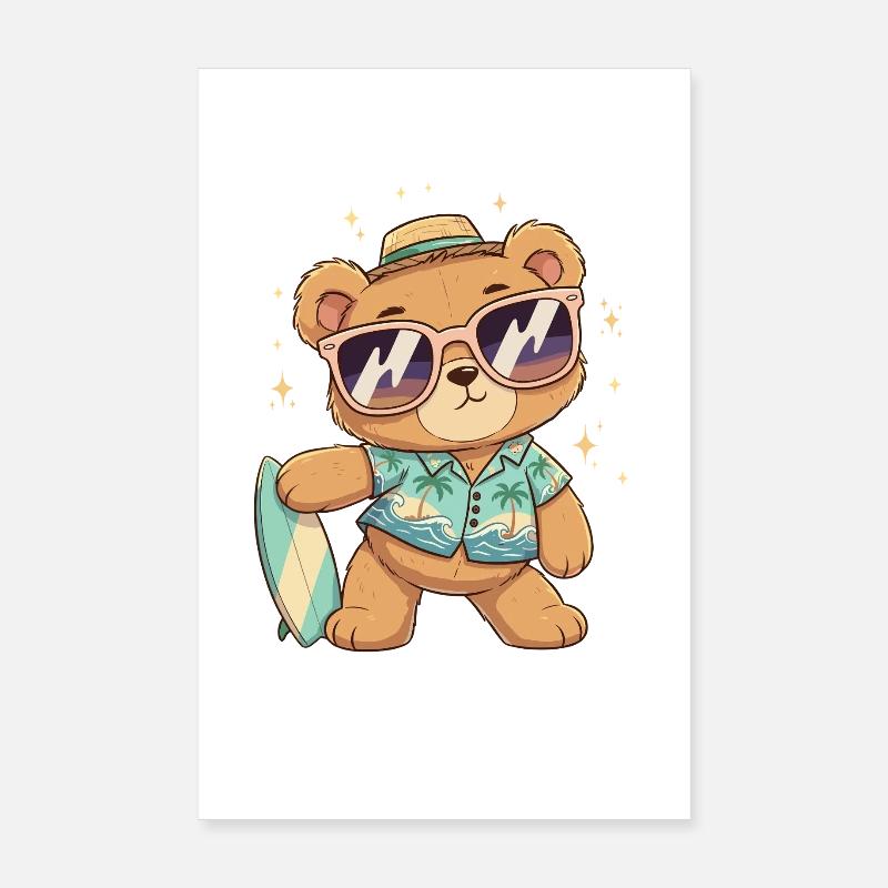 Beach Bear Surfer Look Poster 20 x 30 cm