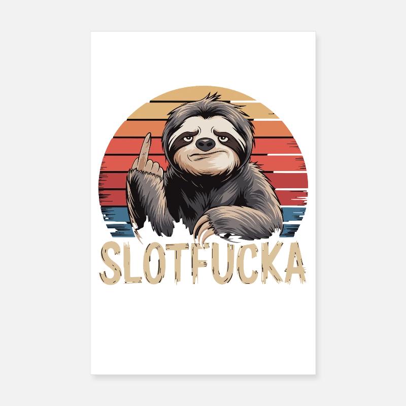 Sloth Middle Finger Retro Humor Sarcasm Poster 8" x 12" (20x30 cm)