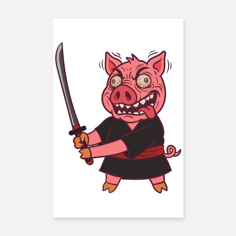 Porc Samouraï Fou avec une Épée Poster 20 x 30 cm