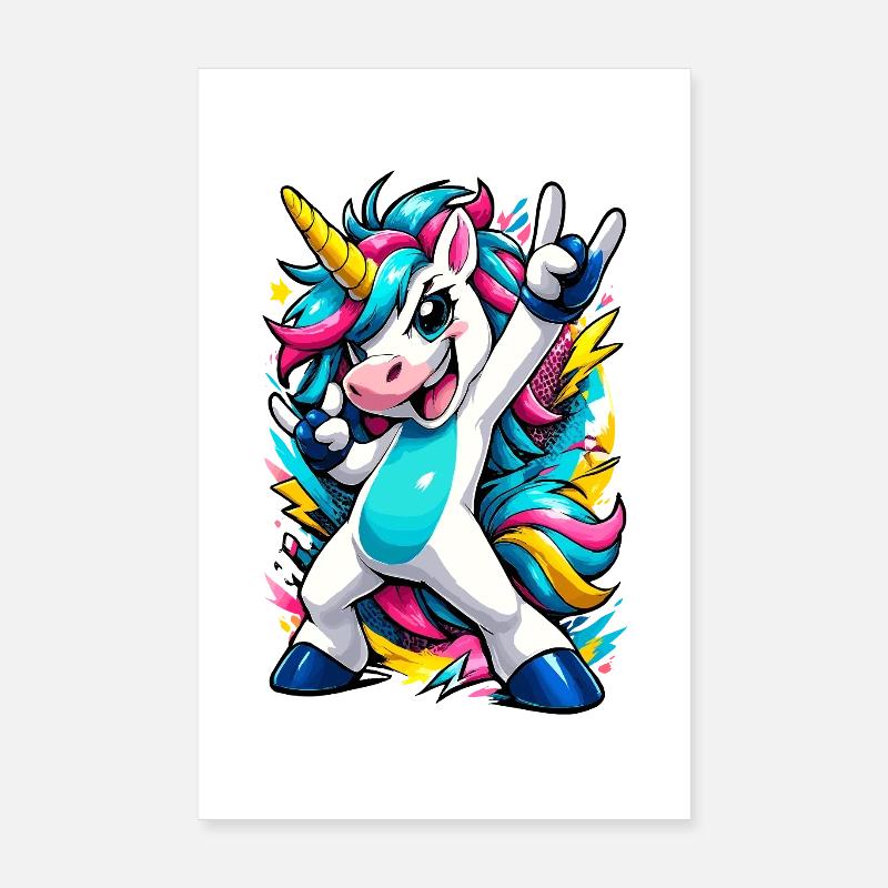 Buntes Einhorn Comic Motiv mit Party Vibe Poster 20x30 cm