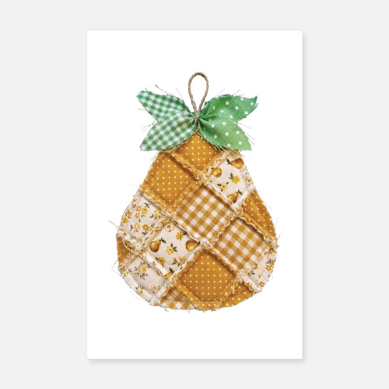 Faux Patchwork Pear Fruit Vintage Quilt Poster 8" x 12" (20x30 cm)