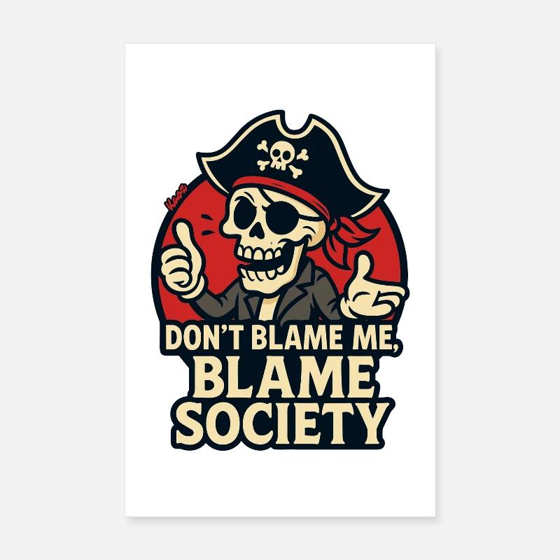Pirate Skull Satire Tee Poster 20x30 cm
