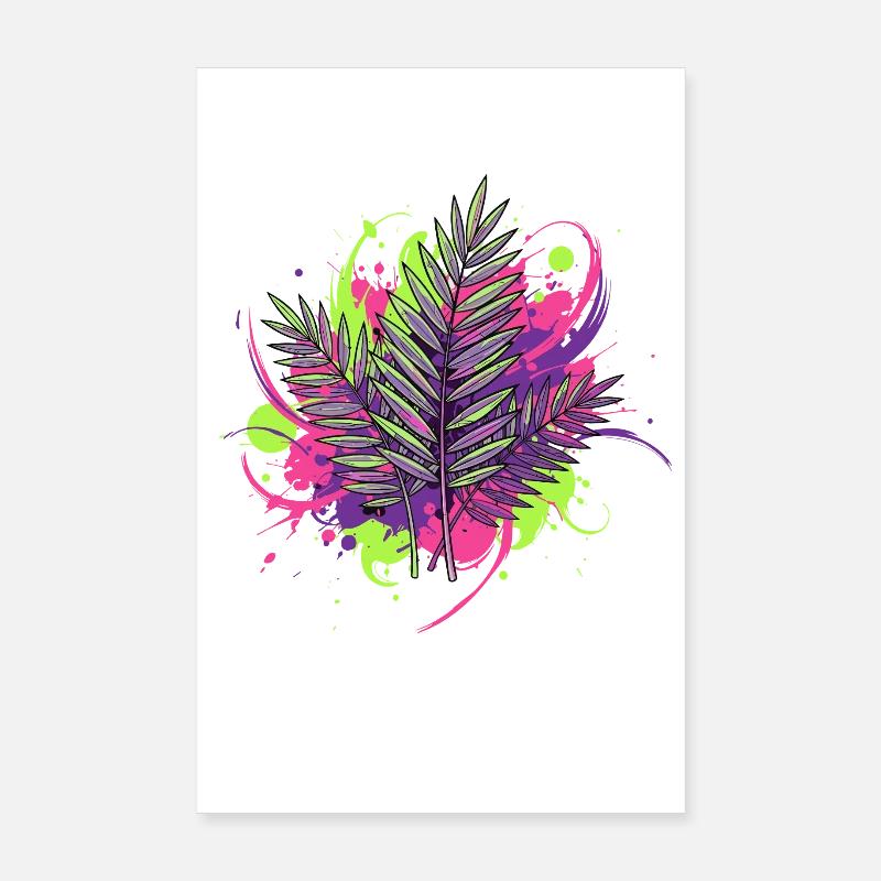 Feuille tropicale néon avec des éclaboussures de peinture Poster 20 x 30 cm