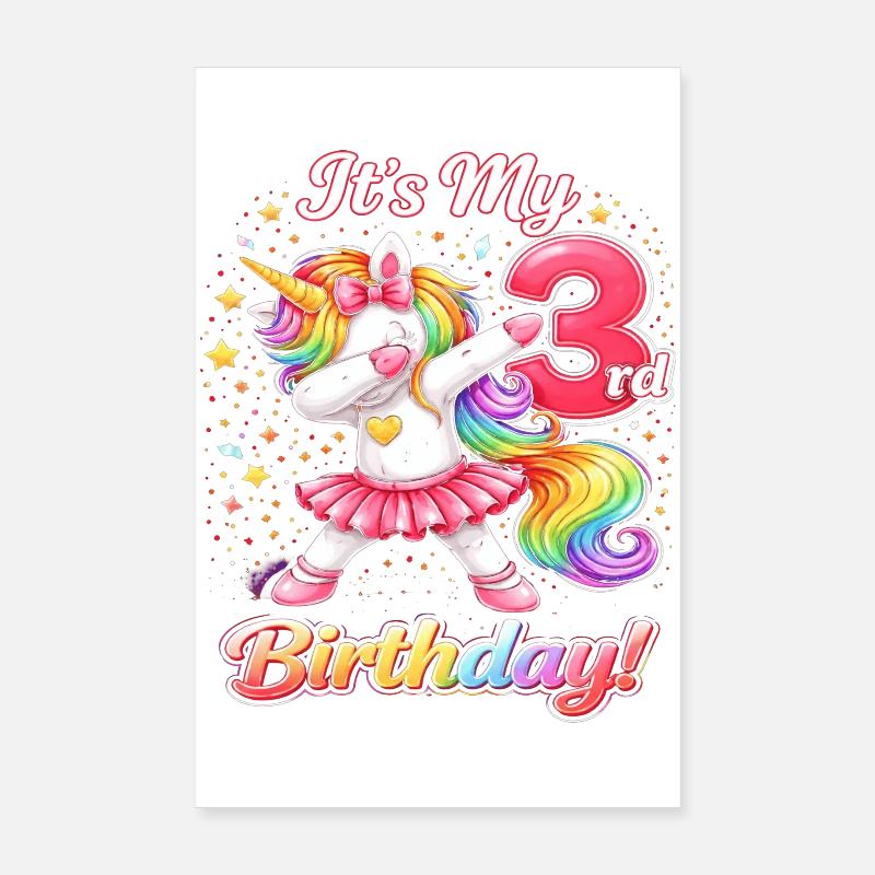 Dritter Geburtstag Einhorn Regenbogen Poster 20x30 cm