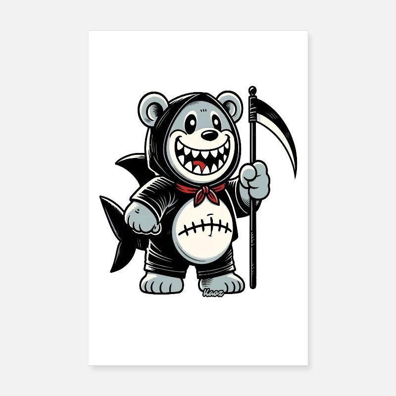 Grinsender Bär mit Sense Poster 20x30 cm