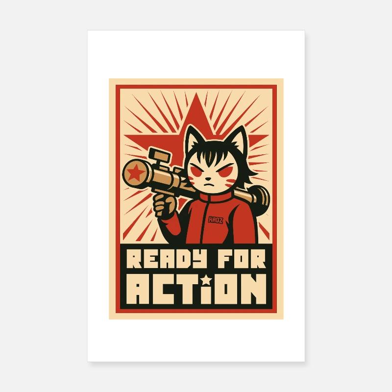 Retro Cat Commando: Ready for Action Poster 8" x 12" (20x30 cm)