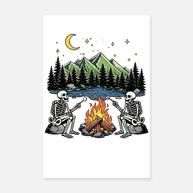 Skeleton Campfire Night Marshmallow Camping Camp Poster 20x30 cm