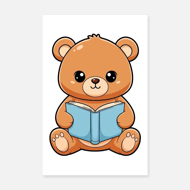 Boot Bear Reding Readers de Kawaii adorables Poster 20 x 30 cm