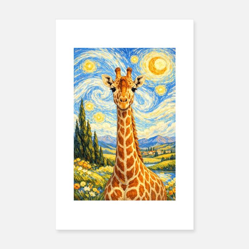 Girafe de style Nuit étoilée Poster 20 x 30 cm