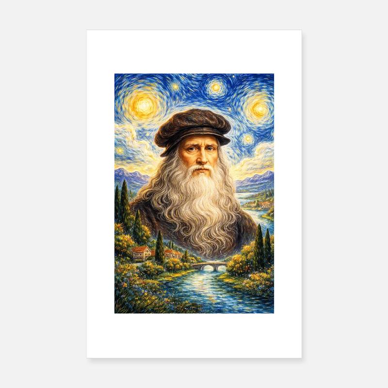 Leonardo da Vinci Starry Night Poster 8" x 12" (20x30 cm)