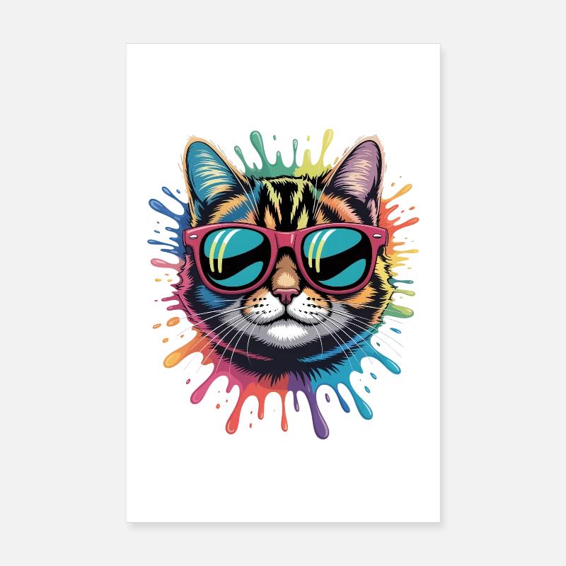 Bunte Katze Wasserfarben Spritzer Graffiti Poster 20x30 cm