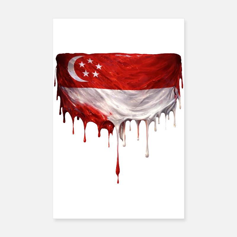 Drapeaux de Singapour dégoulinant d’art Poster 20 x 30 cm