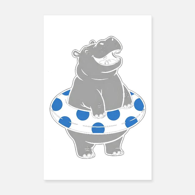 Hippopotamus with polka float ring Poster 8" x 12" (20x30 cm)